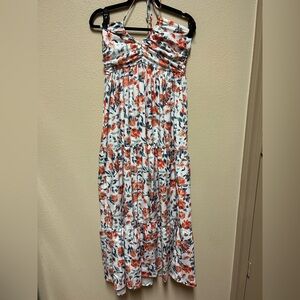 Vibrant Floral Patterned Maxi Dress with skinny spaghetti straps - size small